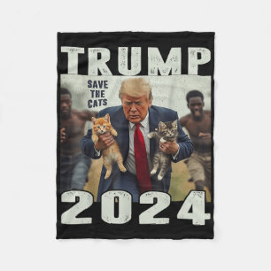 Trump 2024 Save The Cats Saying Debate Fleece Blanket