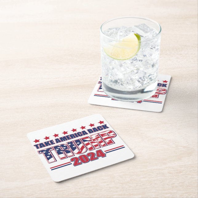 Trump 2024 Take America Back Square Paper Coaster (Insitu)