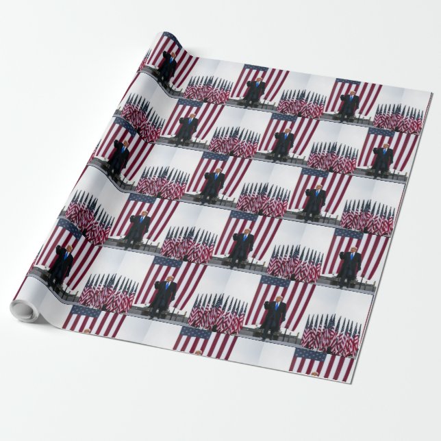 Trump 2024 Trump and Flags Wrapping Paper (Unrolled)