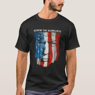 Trump 2024 US Flag Face Paint Screw the Globalists T-Shirt