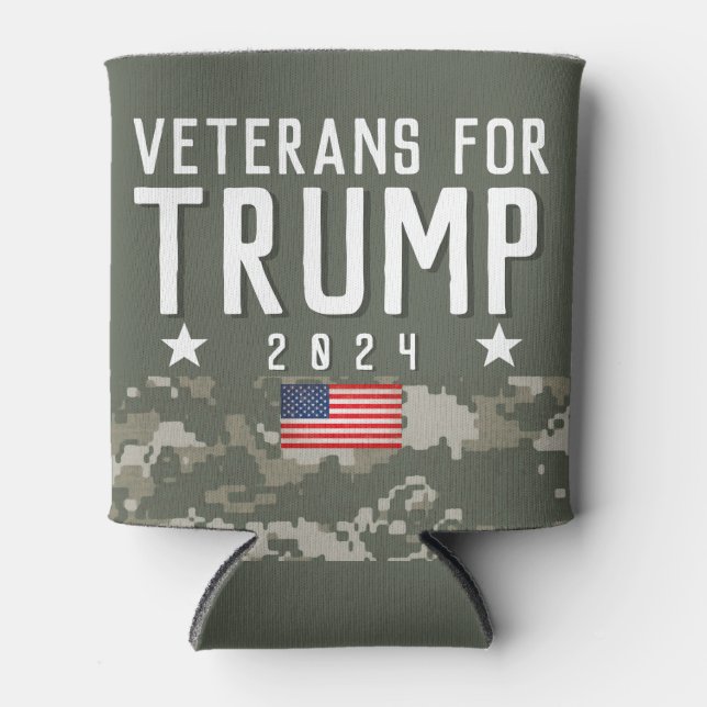 Trump 2024 Veterans for Trump Camo Can Cooler (Front)
