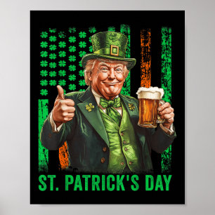 Trump 2025 American Flag Vintage St. Patricks Day  Poster