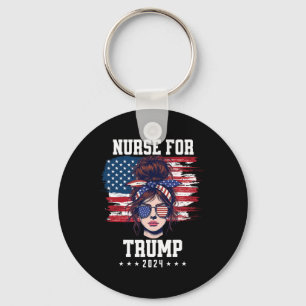 Trump 2025 Nurse Messy Bun America Usa Flag For Wo Key Ring