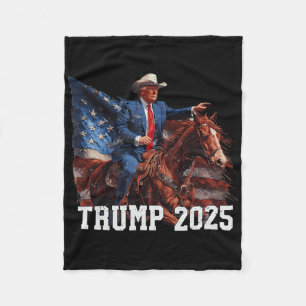 Trump 2025 Riding Horse American Flag Cowboy 4th O Fleece Blanket
