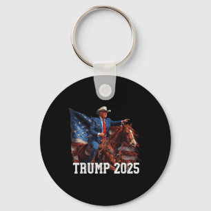 Trump 2025 Riding Horse American Flag Cowboy 4th O Key Ring