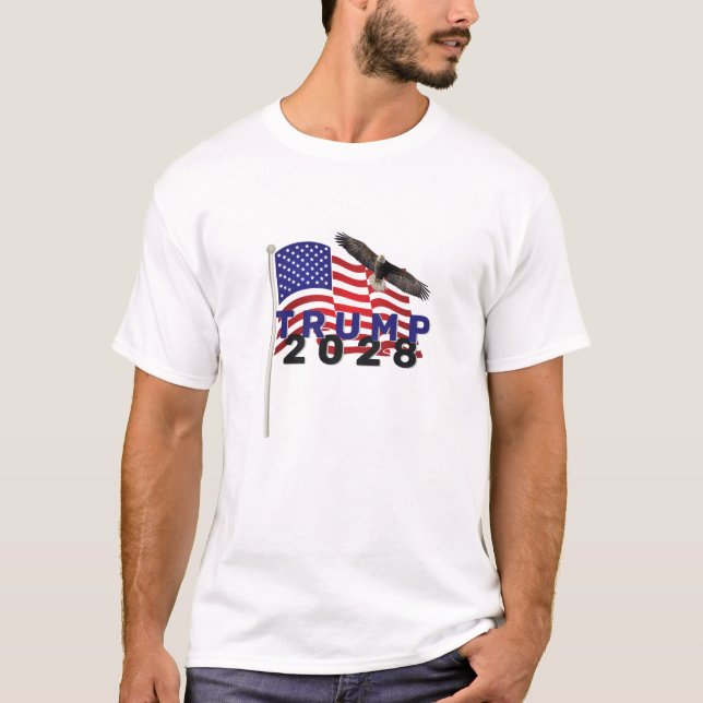 Trump 2028 on American Flag T-Shirt (Front)