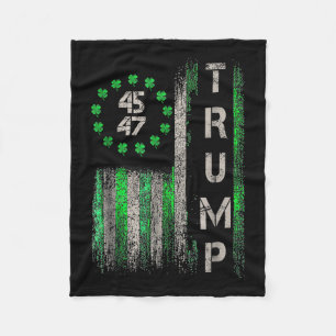 Trump 45 47 American Flag Vintage St. Patricks Day Fleece Blanket