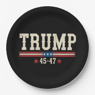Trump 45 47 American USA Flag Retro Vintage Paper Plate