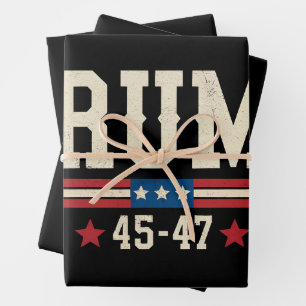 Trump 45 47 American USA Flag Retro Vintage Wrapping Paper Sheet