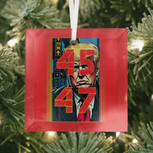 Trump 45 47 Pop Art Portrait Glass Tree Decoration