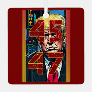 Trump 45 47 Pop Art Portrait Metal Tree Decoration