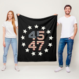 Trump 45 47 Stars Vintage USA American Flag Fleece Blanket
