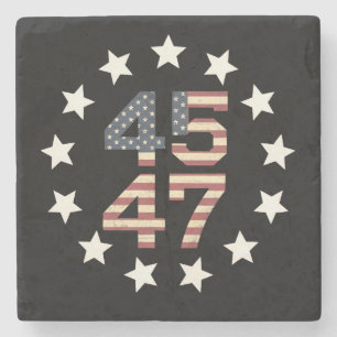 Trump 45 47 Stars Vintage USA American Flag Stone Coaster