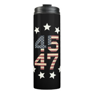 Trump 45 47 Stars Vintage USA American Flag Thermal Tumbler