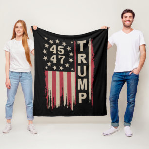 Trump 45 47 Vintage Retro America USA Flag Fleece Blanket