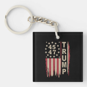 Trump 45 47 Vintage Retro America USA Flag Key Ring
