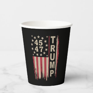 Trump 45 47 Vintage Retro America USA Flag Paper Cups