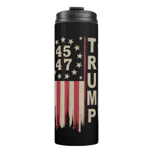 Trump 45 47 Vintage Retro America USA Flag Thermal Tumbler