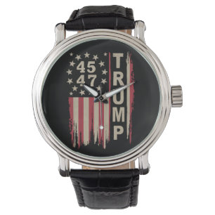 Trump 45 47 Vintage Retro America USA Flag Watch