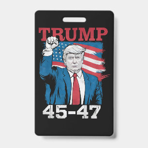 Trump 45 47 Vintage Retro USA American Flag ID Badge