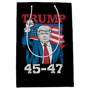 Trump 45 47 Vintage Retro USA American Flag Medium Gift Bag