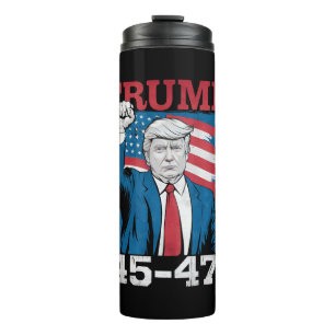 Trump 45 47 Vintage Retro USA American Flag Thermal Tumbler