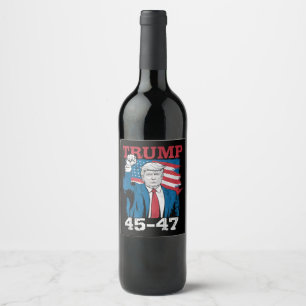 Trump 45 47 Vintage Retro USA American Flag Wine Label