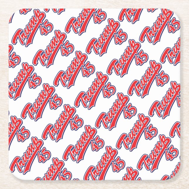 Trump-45-RED Square Paper Coaster (Front)