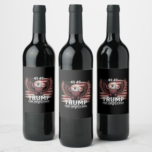 Trump 45th 47th President Flag 2025 Eagle America  Wine Label (Bottles)