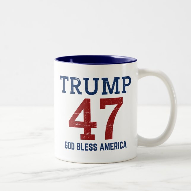 Trump 47 God Bless America  Two-Tone Coffee Mug (Right)