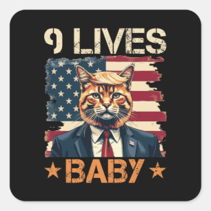 Trump 9 Lives Baby Square Sticker