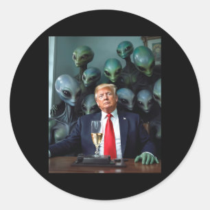 Trump Aliens Office Photo Uap Ufo Extraterrestrial Classic Round Sticker