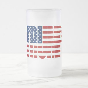 TRUMP American Flag Frosted Glass Beer Mug