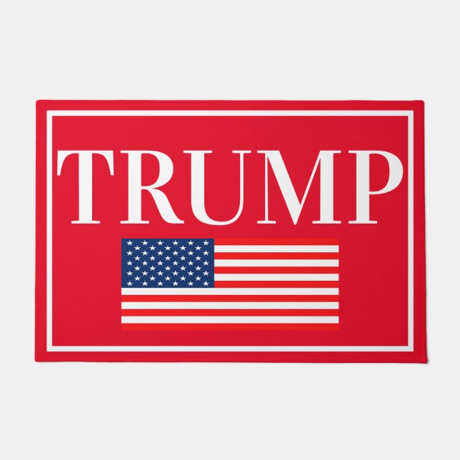 Trump American Flag on Red Doormat (Front)