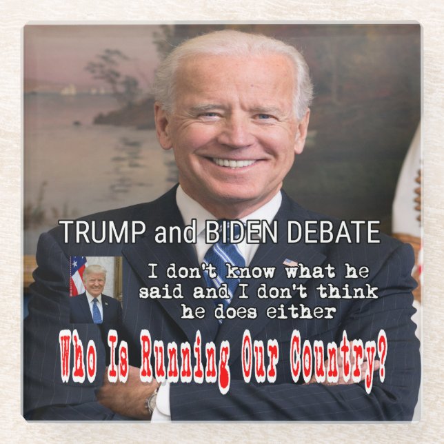 Trump and Biden Debate Glass Coaster (Front)