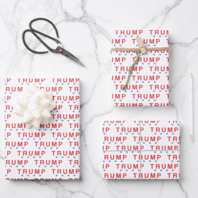 TRUMP and blue Stars Wrapping Paper Sheets (Front)