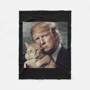 Trump And Cat - Funny Trump Cat Meme  Fleece Blanket