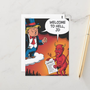 Trump and Devil Cartoon Welcome to Hell JD Postcard