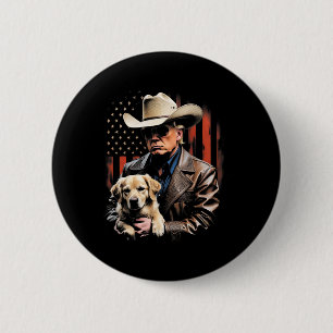 Trump And Golden Retriever Dog, American Flag Funn 6 Cm Round Badge