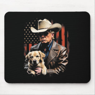 Trump And Golden Retriever Dog, American Flag Funn Mouse Mat