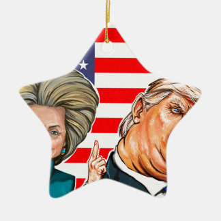 Trump and Hillary Caricature Ceramic Tree Decoration