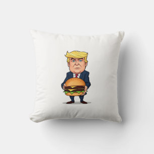 Trump and his burger - Funny and colorful illustra Cushion