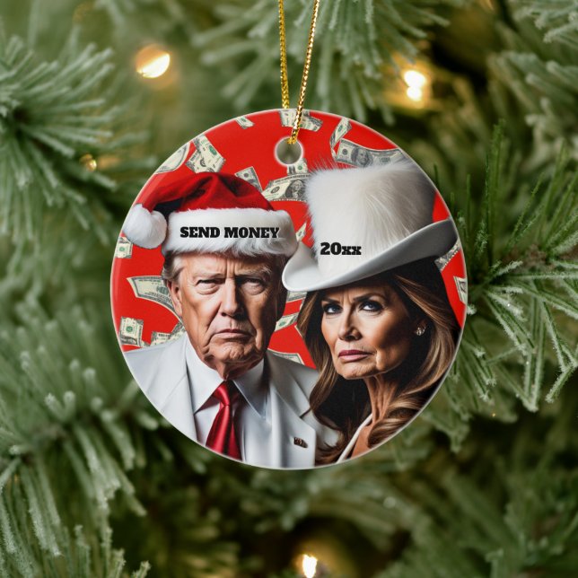 Trump and Melania "Send Money" Christmas Ceramic Tree Decoration (Tree)