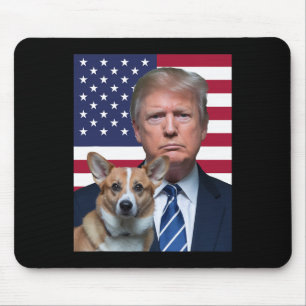 Trump And Pembroke Welsh Corgi Dog Usa Flag Electi Mouse Mat