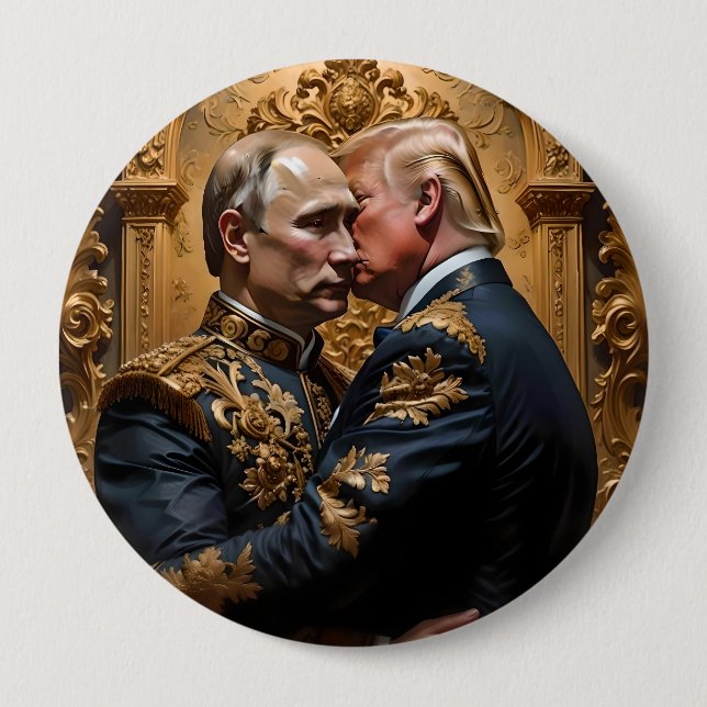 Trump and Putin Embrace 10 Cm Round Badge (Front)