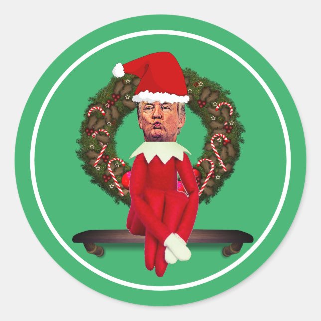 Trump as a Christmas Elf Ugly  Classic Round Sticker (Front)