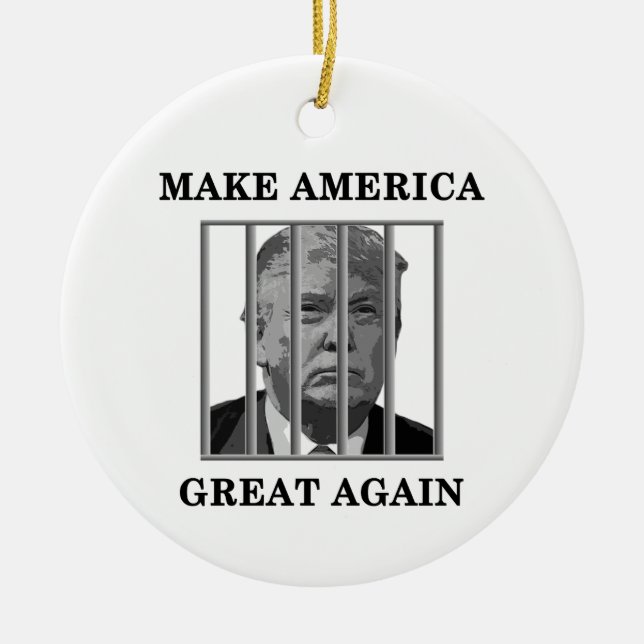 Trump Behind Bars Ceramic Tree Decoration (Front)
