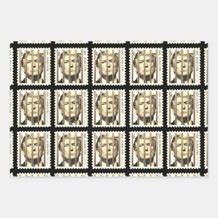Trump Behind Golden Prison Bars Stamp Design Wrapping Paper Sheet