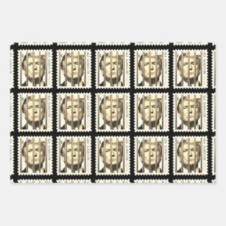 Trump Behind Golden Prison Bars Stamp Design Wrapping Paper Sheet