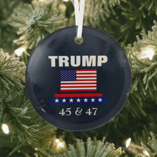 TRUMP BEST PRESIDENT EVER 45 & 47 GLASS TREE DECORATION